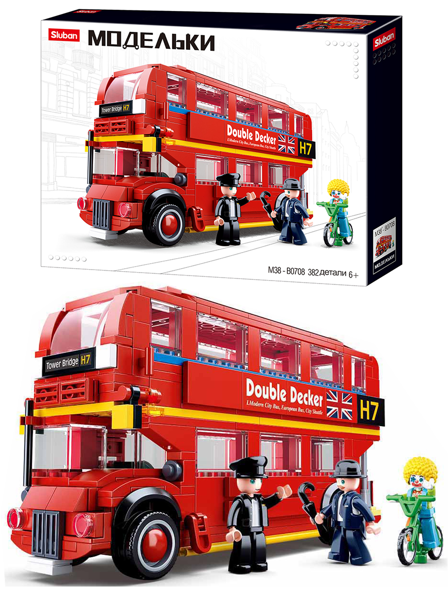 Конструктор пластиковый. SLUBAN Лондонский двухэтажный автобус (382  деталей). Арт. M38-B0708